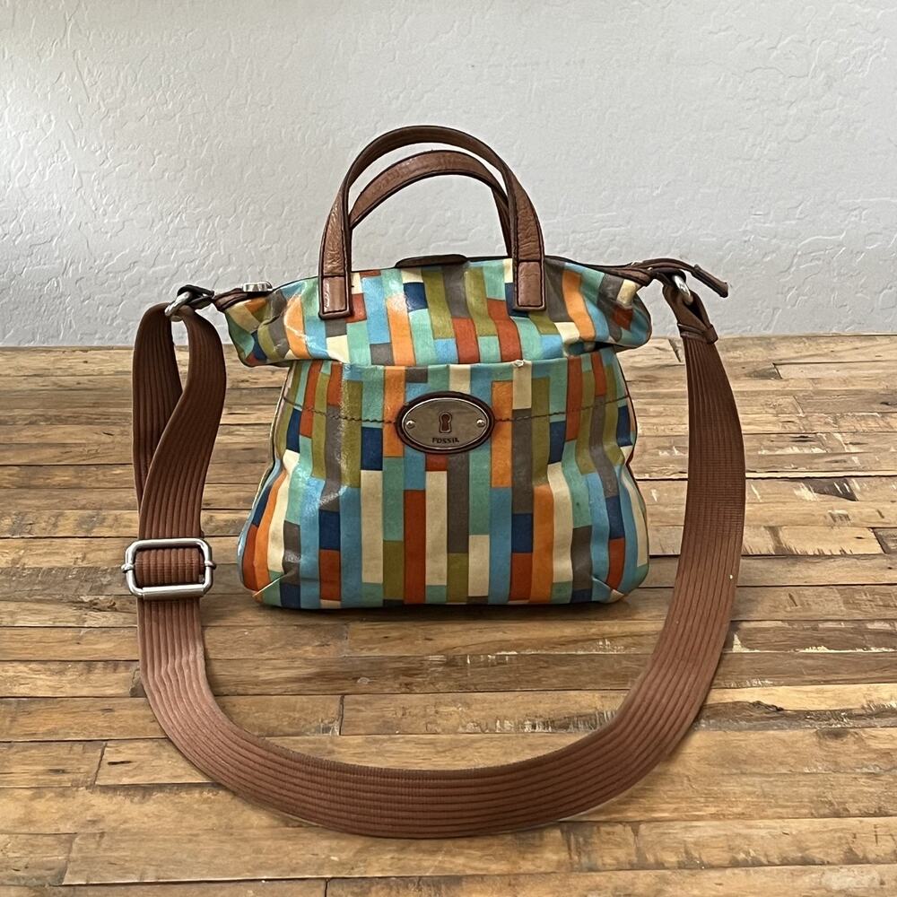 Fossil Key-Per HandBag Crossbody 10.5 in Tall Multi-Colored Geometric Colorblock